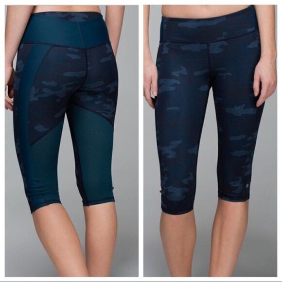 Lululemon Clip-In Crop Lotus Camo Oil Slick Blue Alberta Lake 4 - Picture 1 of 9